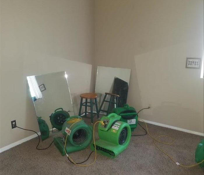 SERVPRO drying equipment setup in the same room